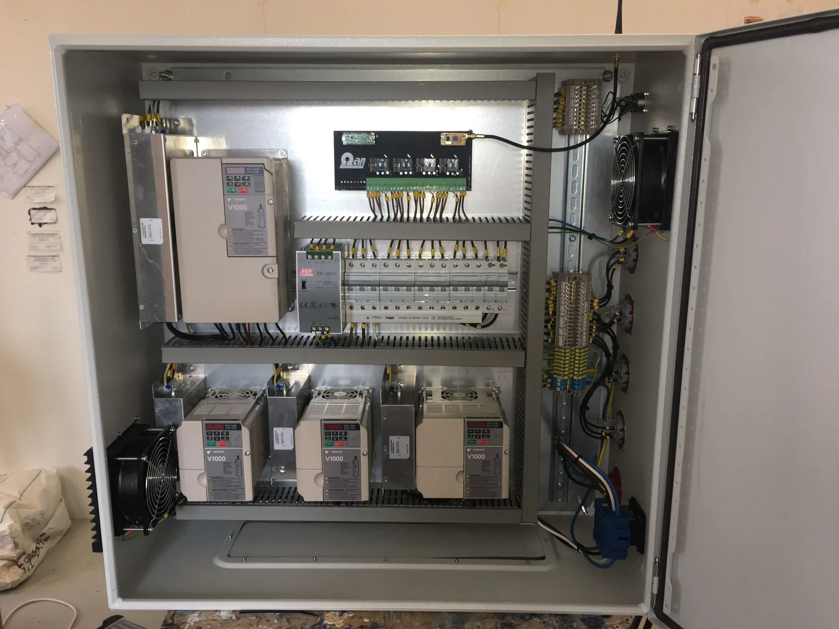 Inside of the machine's control cabinet